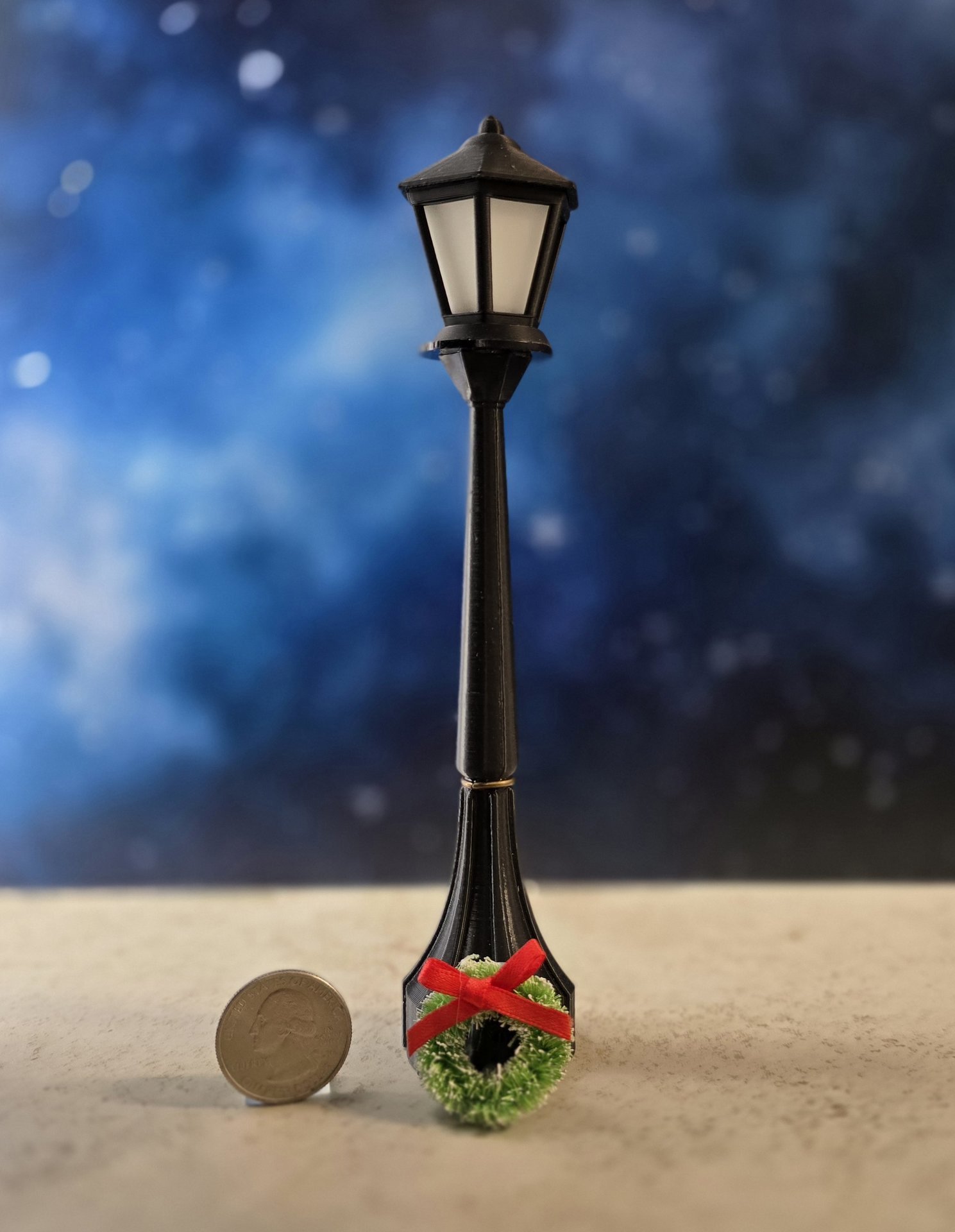 1:12 scale dollhouse battery lighted street lamp with removable lantern and wreath No external wires REF Wreath Price is for EACH lamp