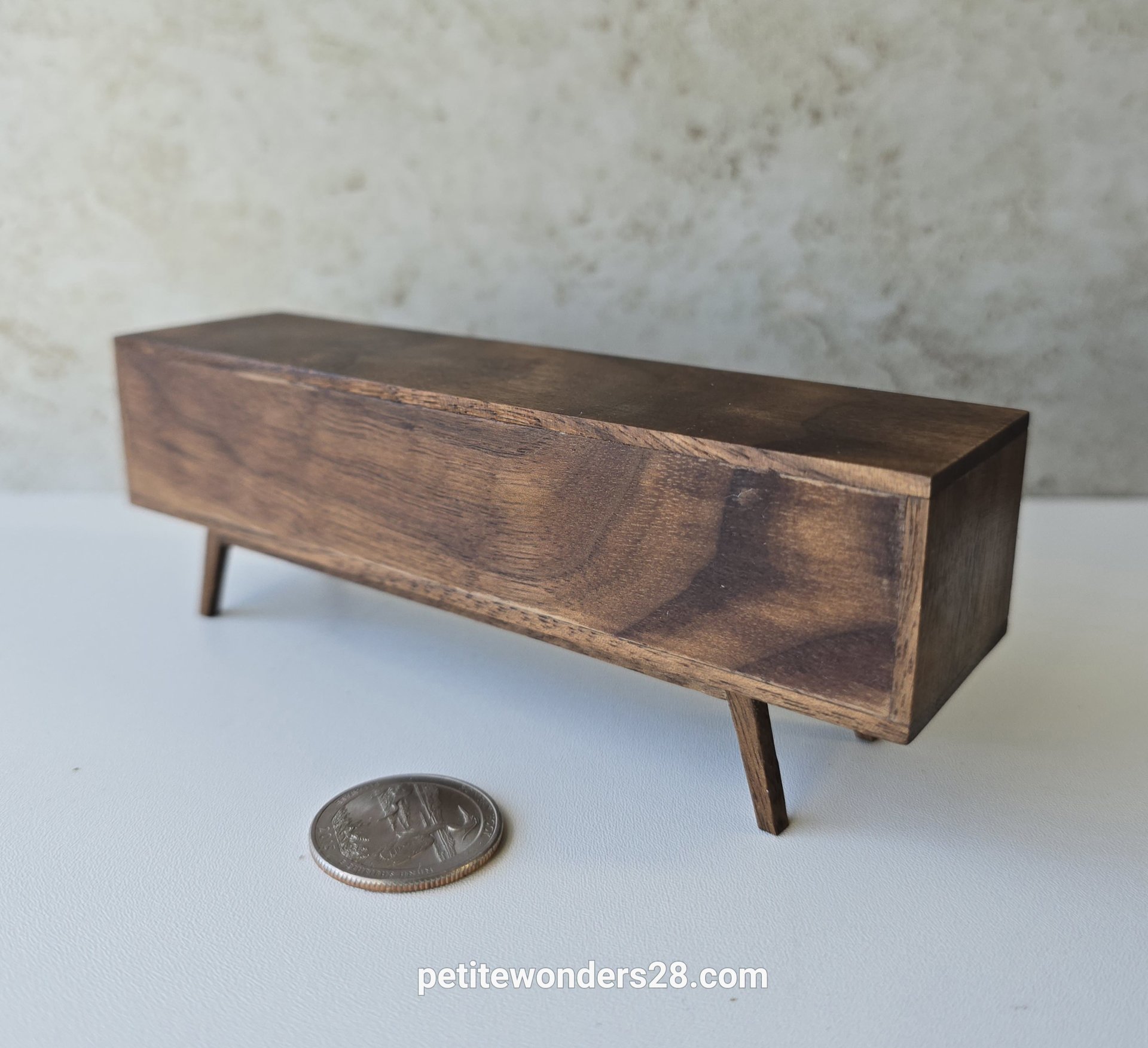 1:12 dollhouse TV canbinet in solid walnut Mid-century modern media console cabinet MCM media cabinet or lowboard cabinet