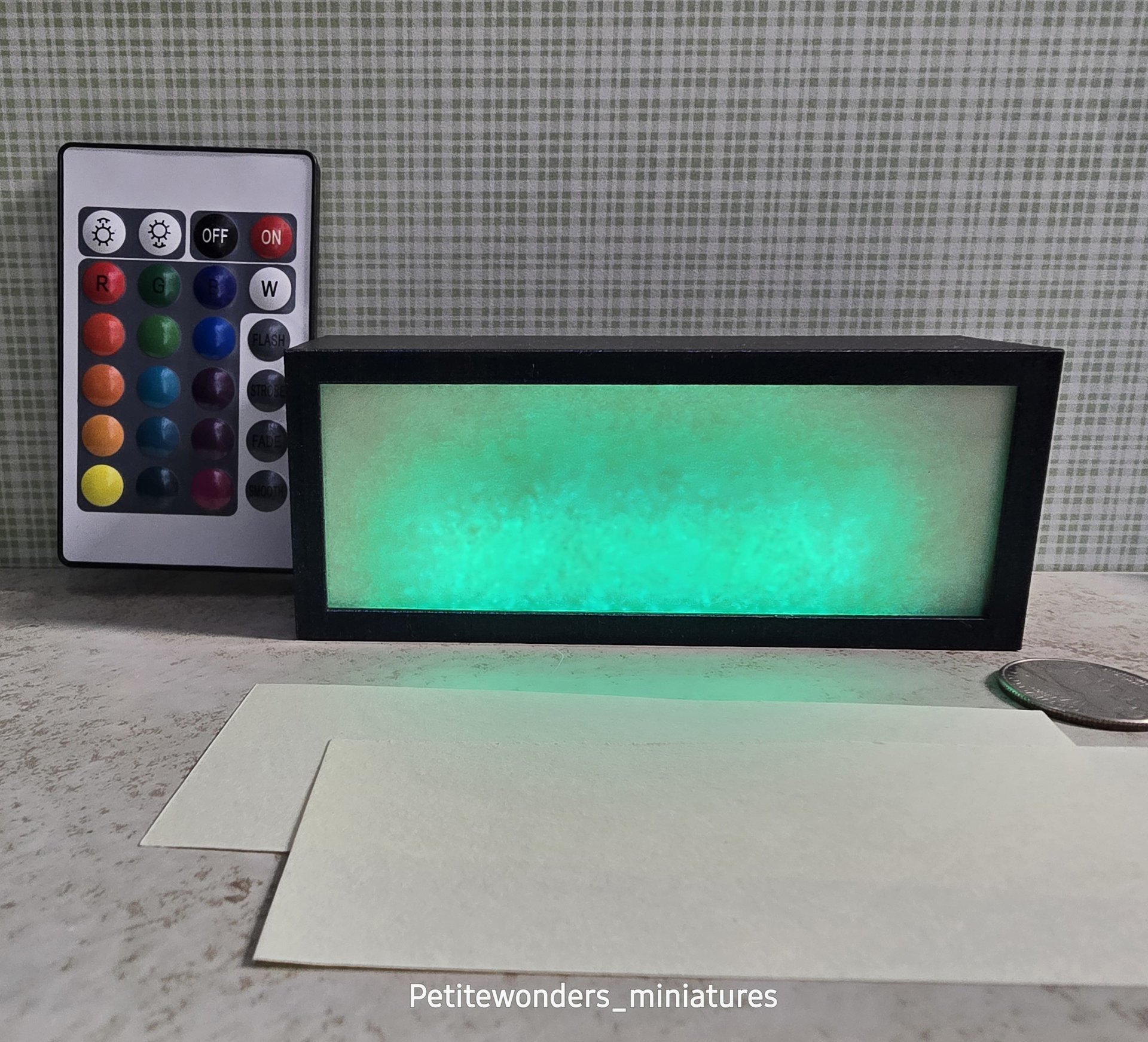 Dollhouse miniature light box or store sign with color changing back lit LEDs Battery operated with 2 AAA batteries or USB power