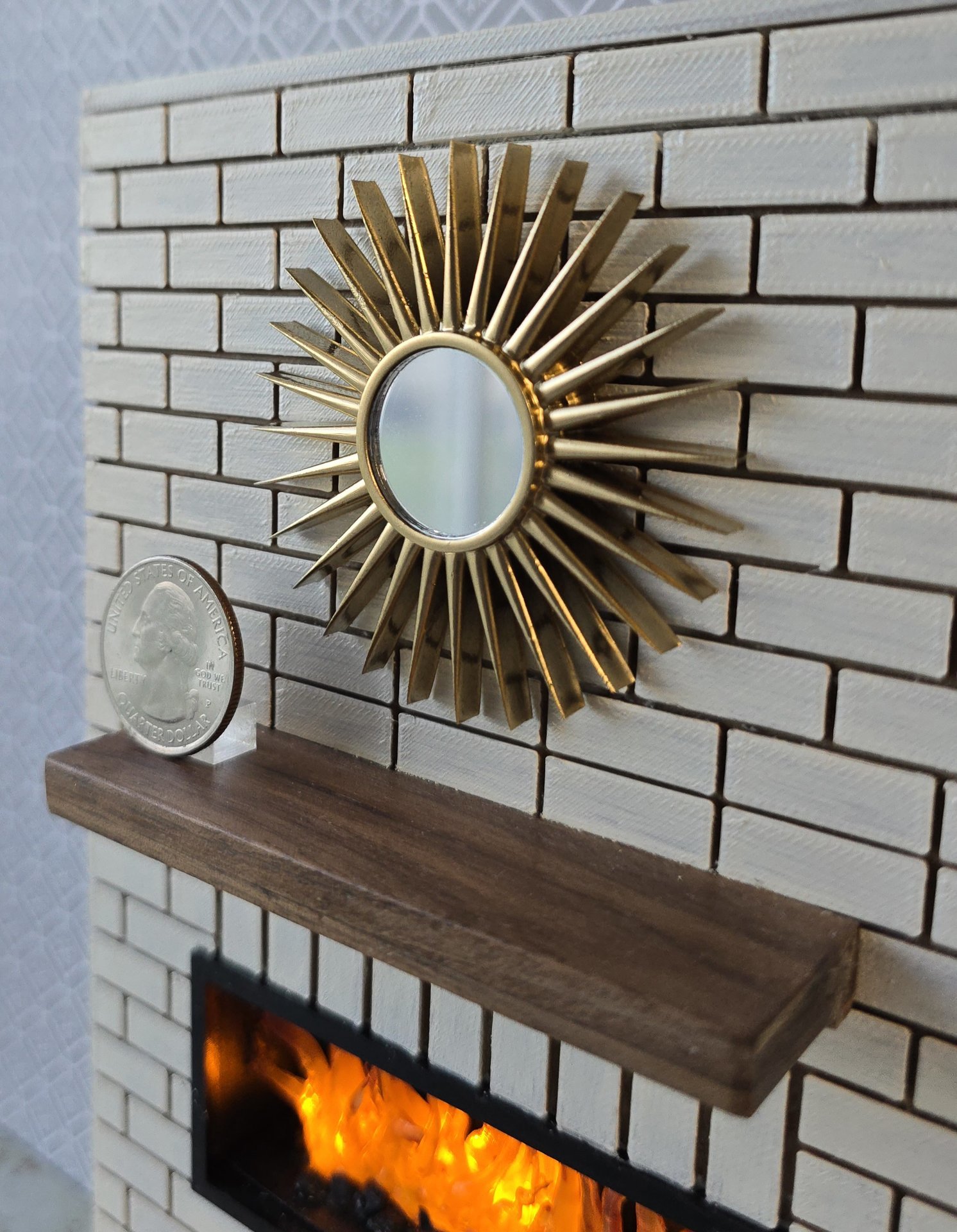 1:12 Dollhouse mid-century styled sunburst mirror with 28 rays MCM dollhouse decorative mirror Wall decor 