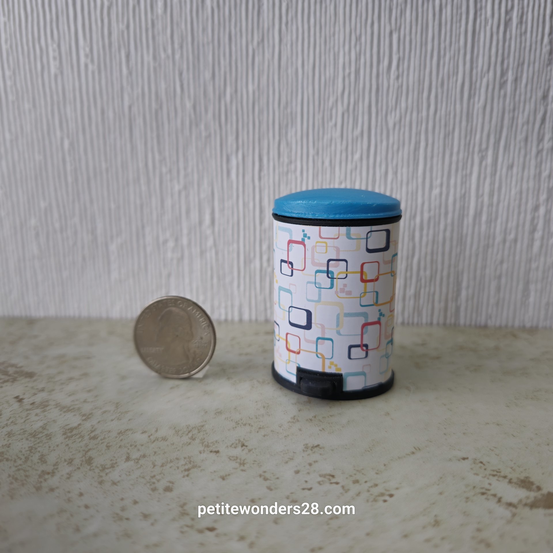 1:12 Dollhouse MCM-themed trash cans for kitchen with hinged lid Mid-century modern dollhouse accessory.  Price is for EACH