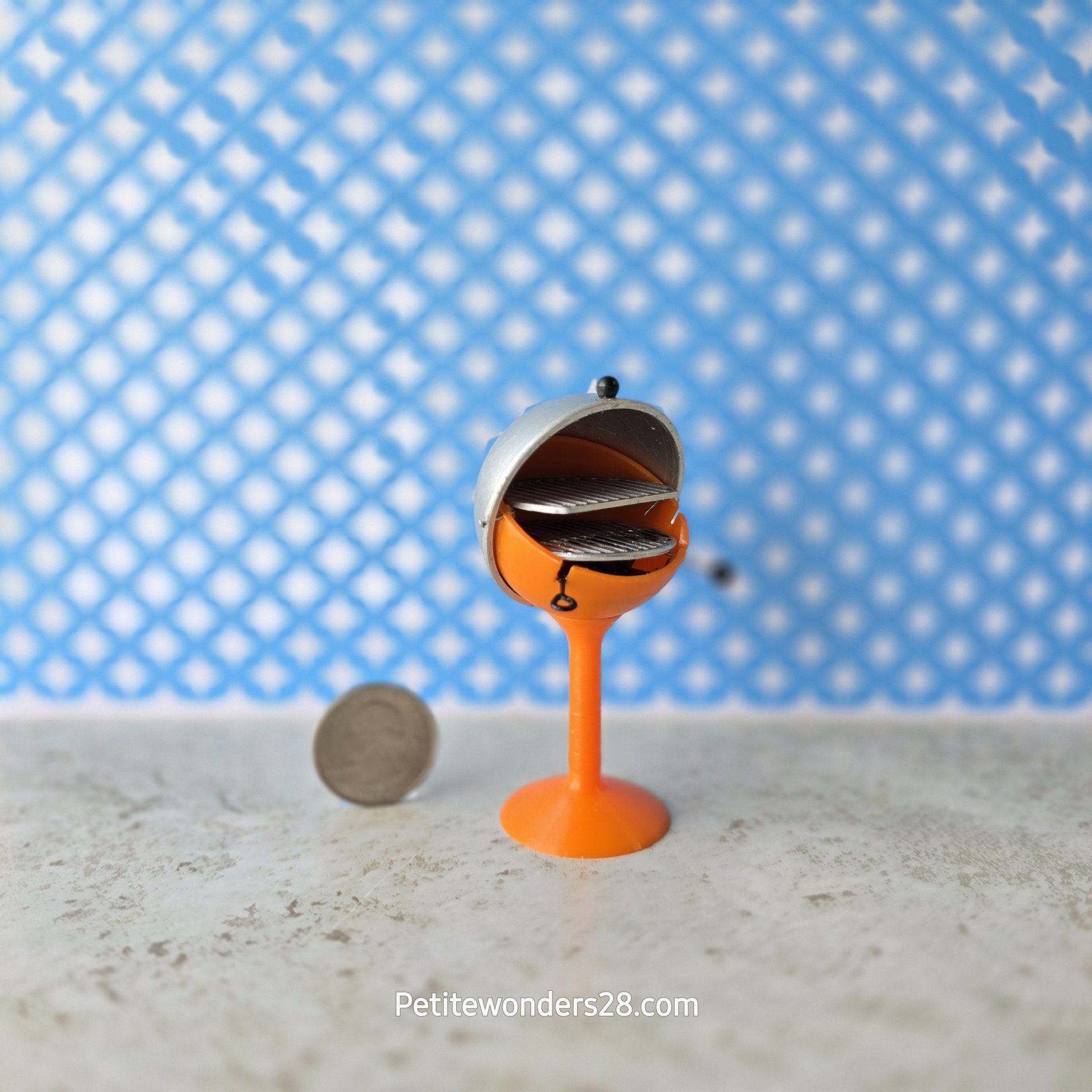 1:12 Dollhouse miniature MCM style BBQ grill Orange ball BBQ grill with tulip base