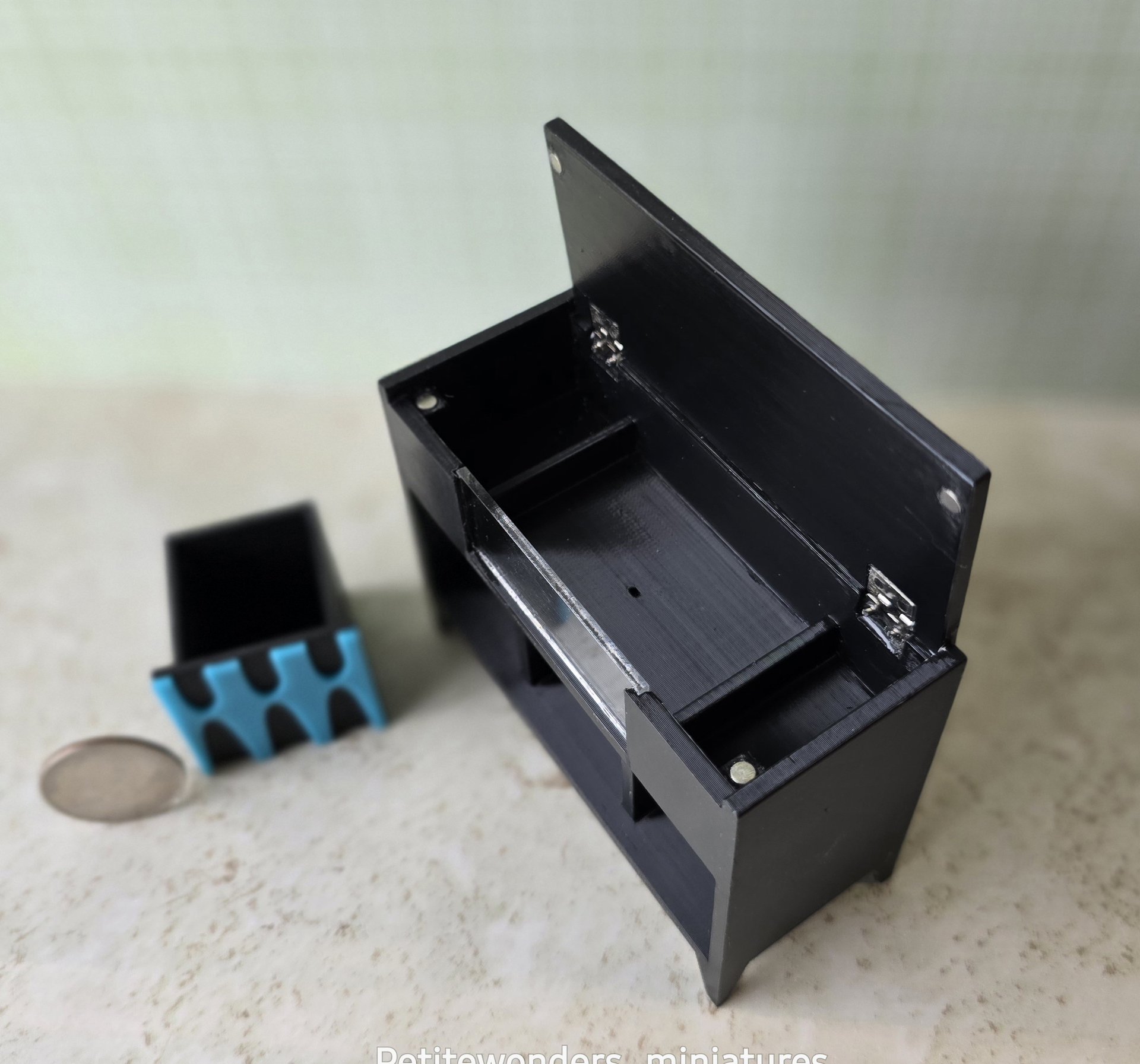 1:12 scale dollhouse mid-century modern record player stand and storage cabinet MCM record console
