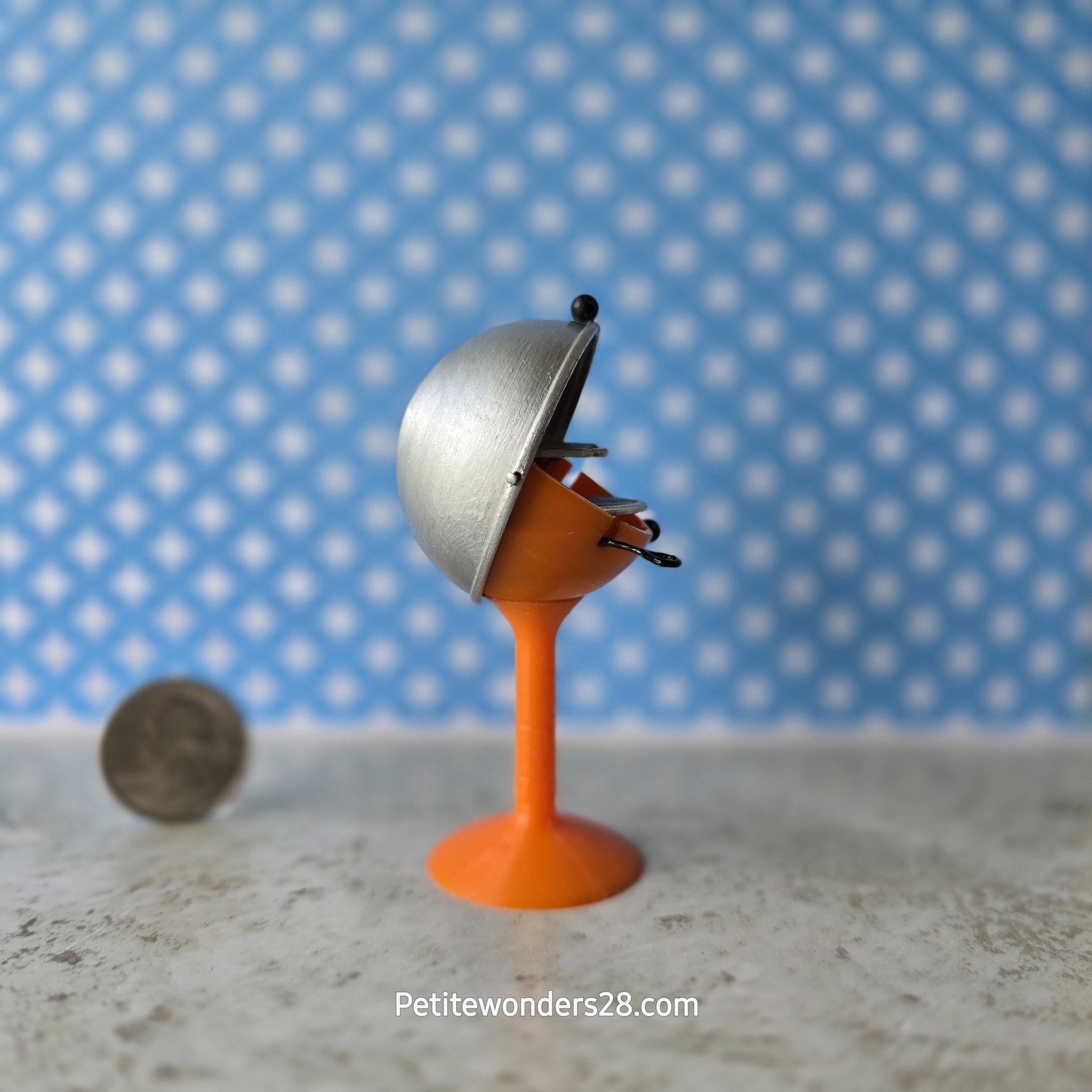 1:12 Dollhouse miniature MCM style BBQ grill Orange ball BBQ grill with tulip base