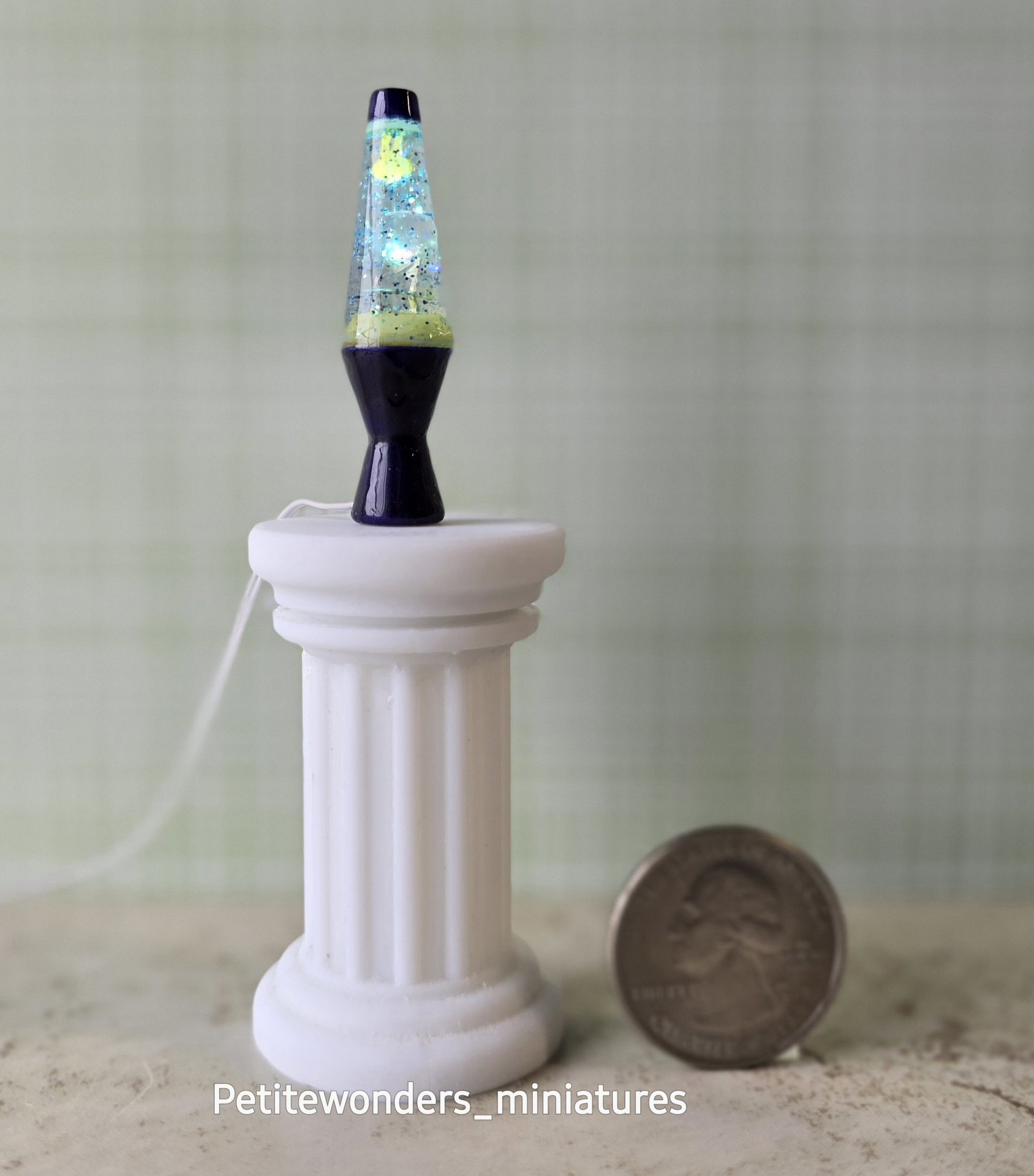 1:12 Dollhouse miniature retro lava lamp Battery operated LED table lamp MCM style with external wires REF Color changing LED Deep purple base