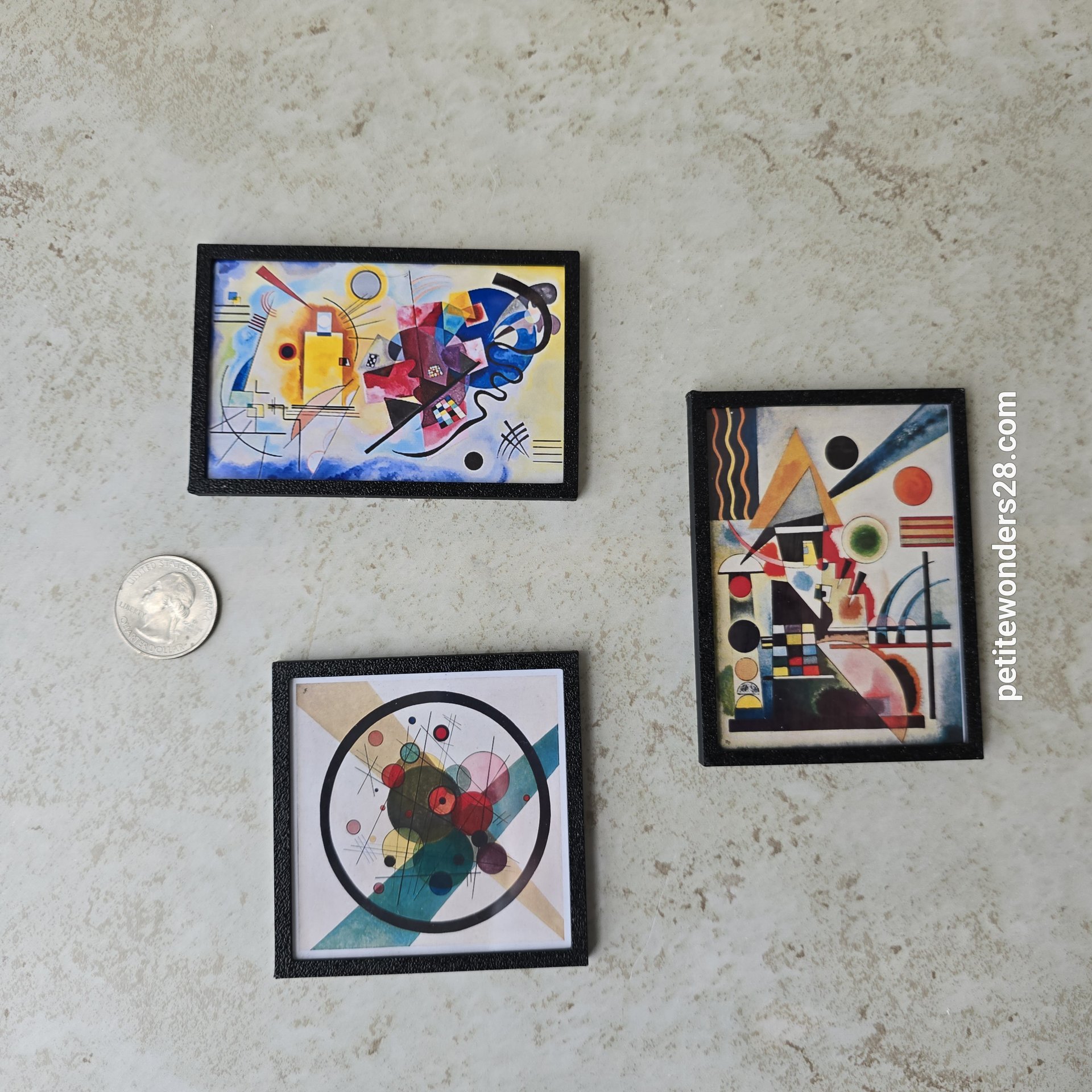1:12 Dollhouse miniature black frame art print REF Kandinsky's Balancement Size B