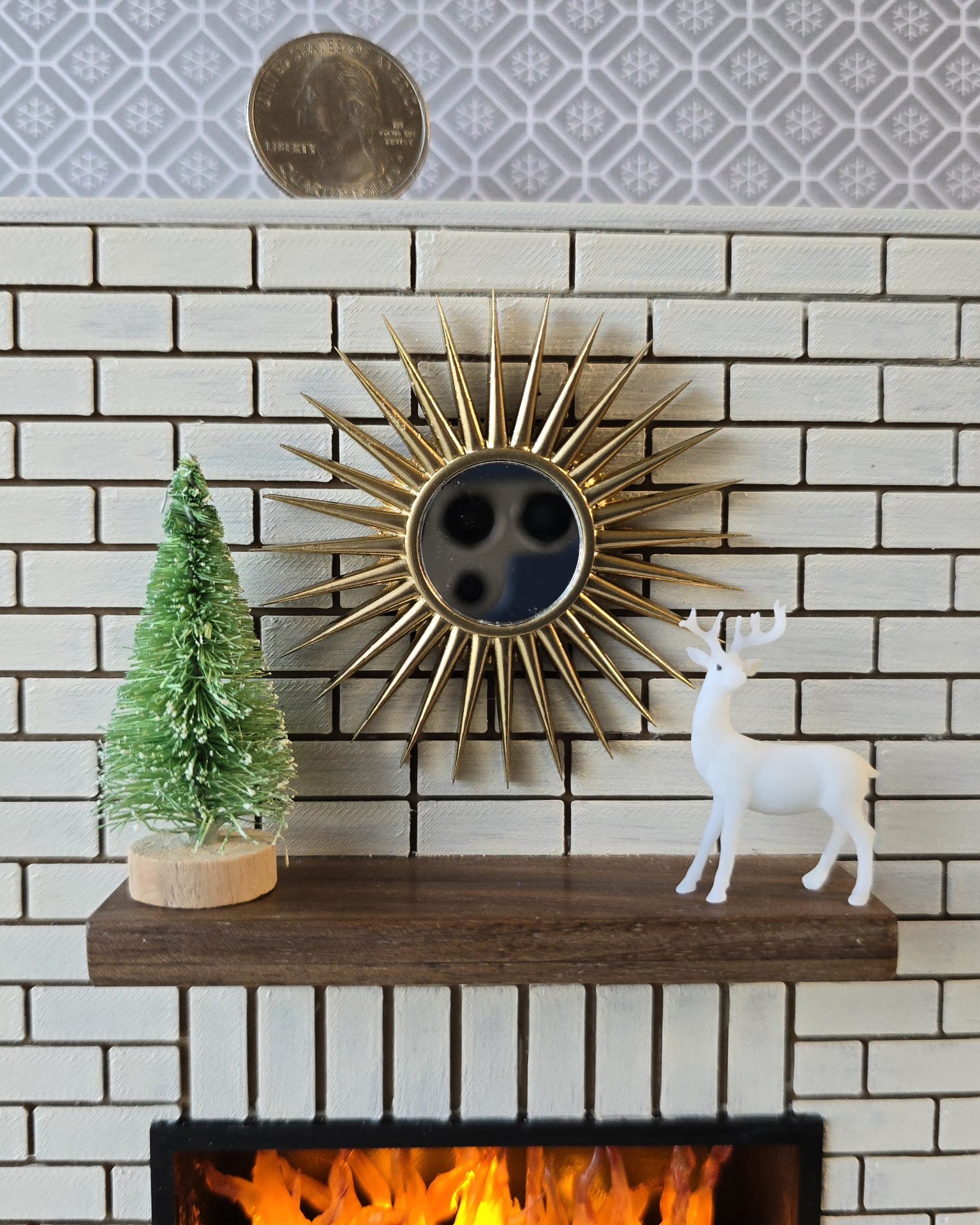 1:12 Dollhouse mid-century styled sunburst mirror with 28 rays MCM dollhouse decorative mirror Wall decor 