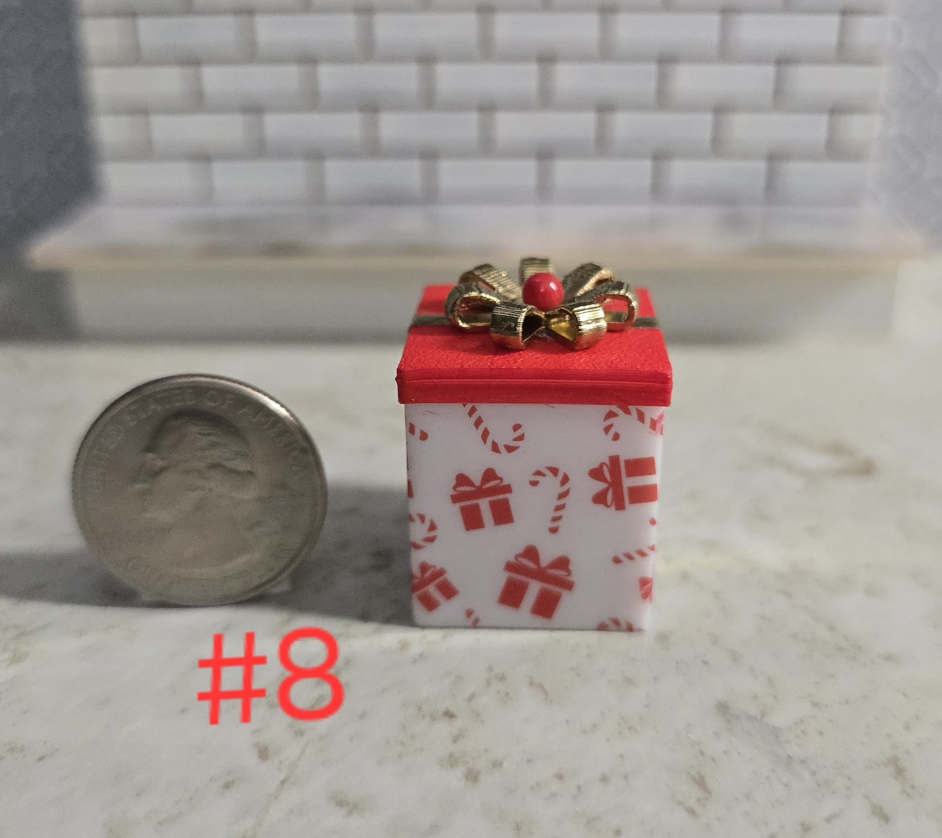 1-inch scale dollhouse miniature light up Christmas gift box Battery lighted gift box for mini holiday scene REF #8 Red lid & red gift boxes