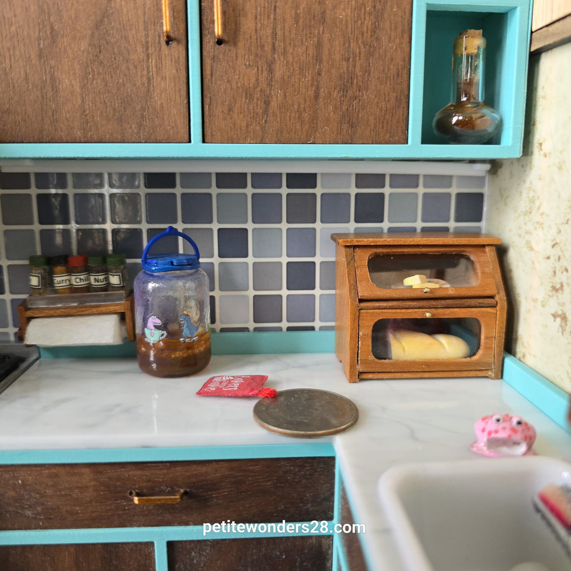 1:12 Dollhouse 2-tier bread box or goodies box with hinged doors and clear windows in solid cherry wood