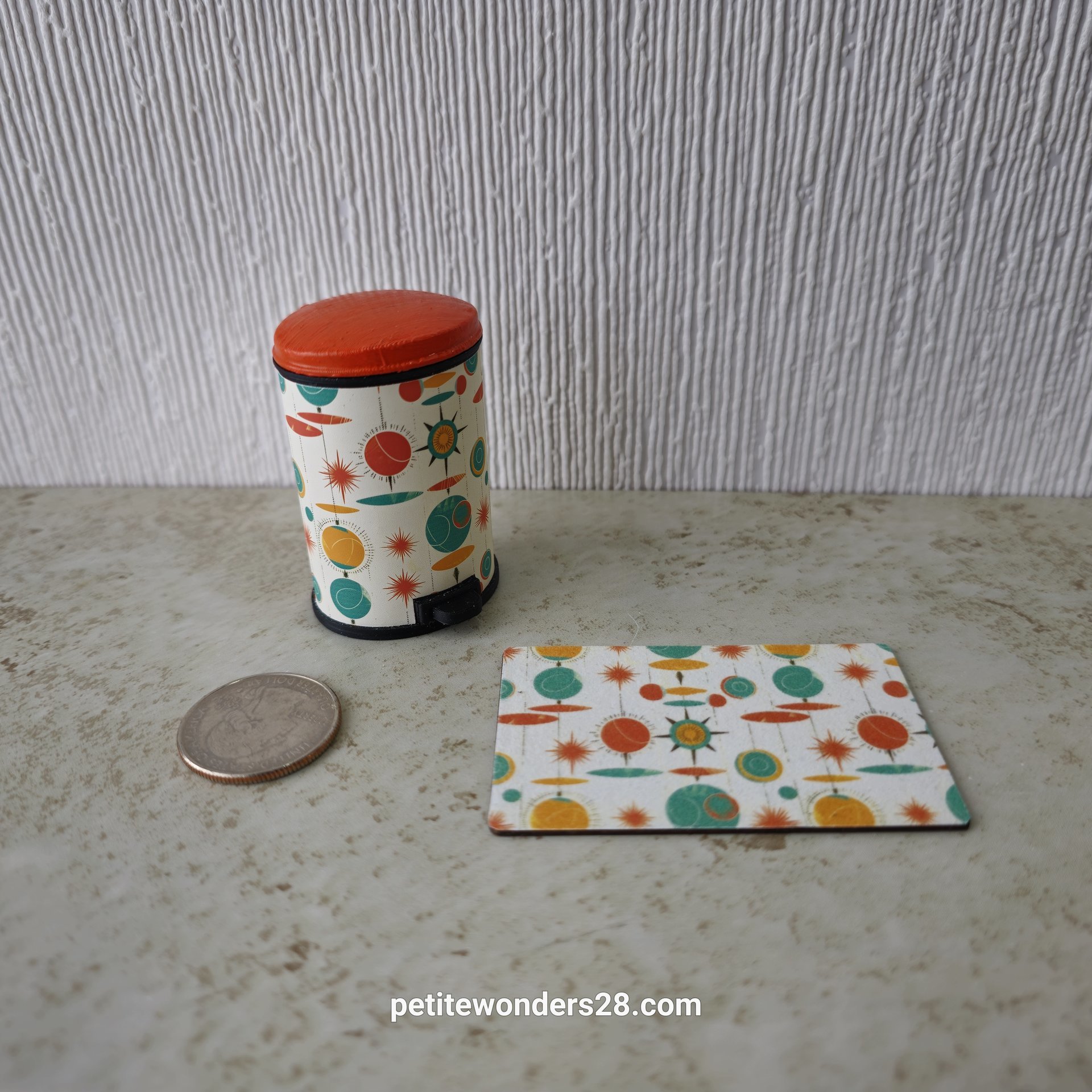 1:12 Dollhouse MCM-themed kitchen mats Price is for EACH Garbage bin sold separately