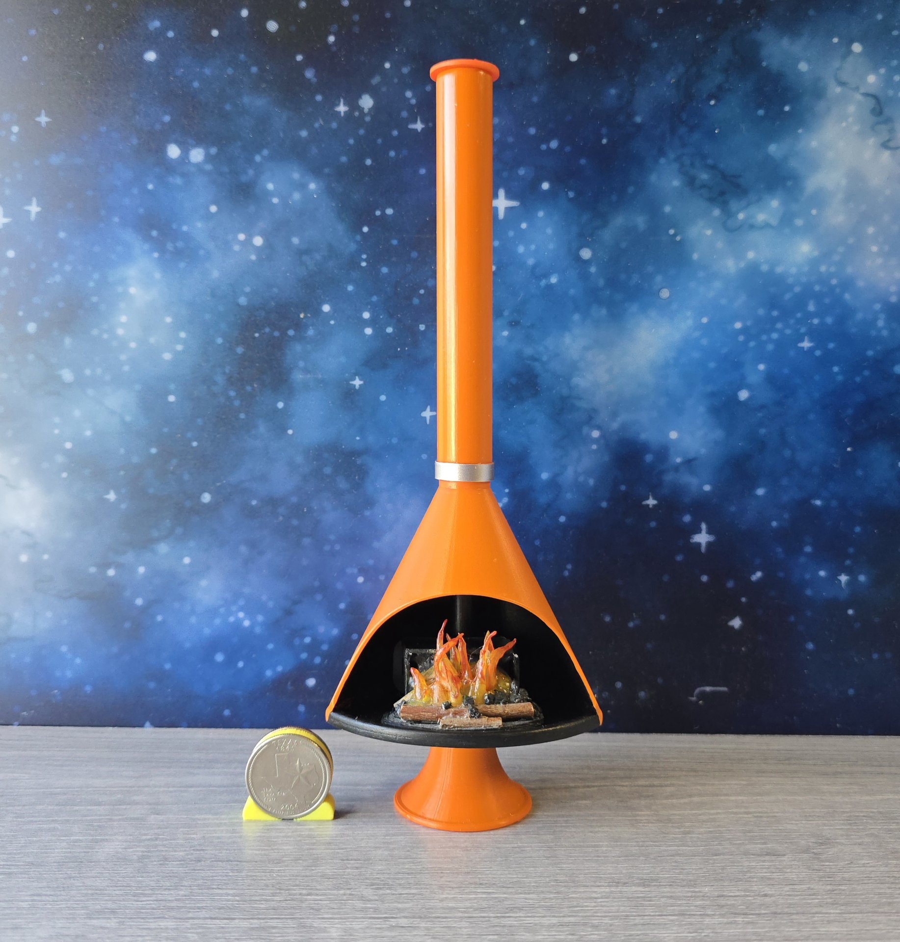 1:12 Dollhouse miniature Mid century modern free standing fireplace MCM orange fireplace inspired by Malm fireplace Retro fireplace 