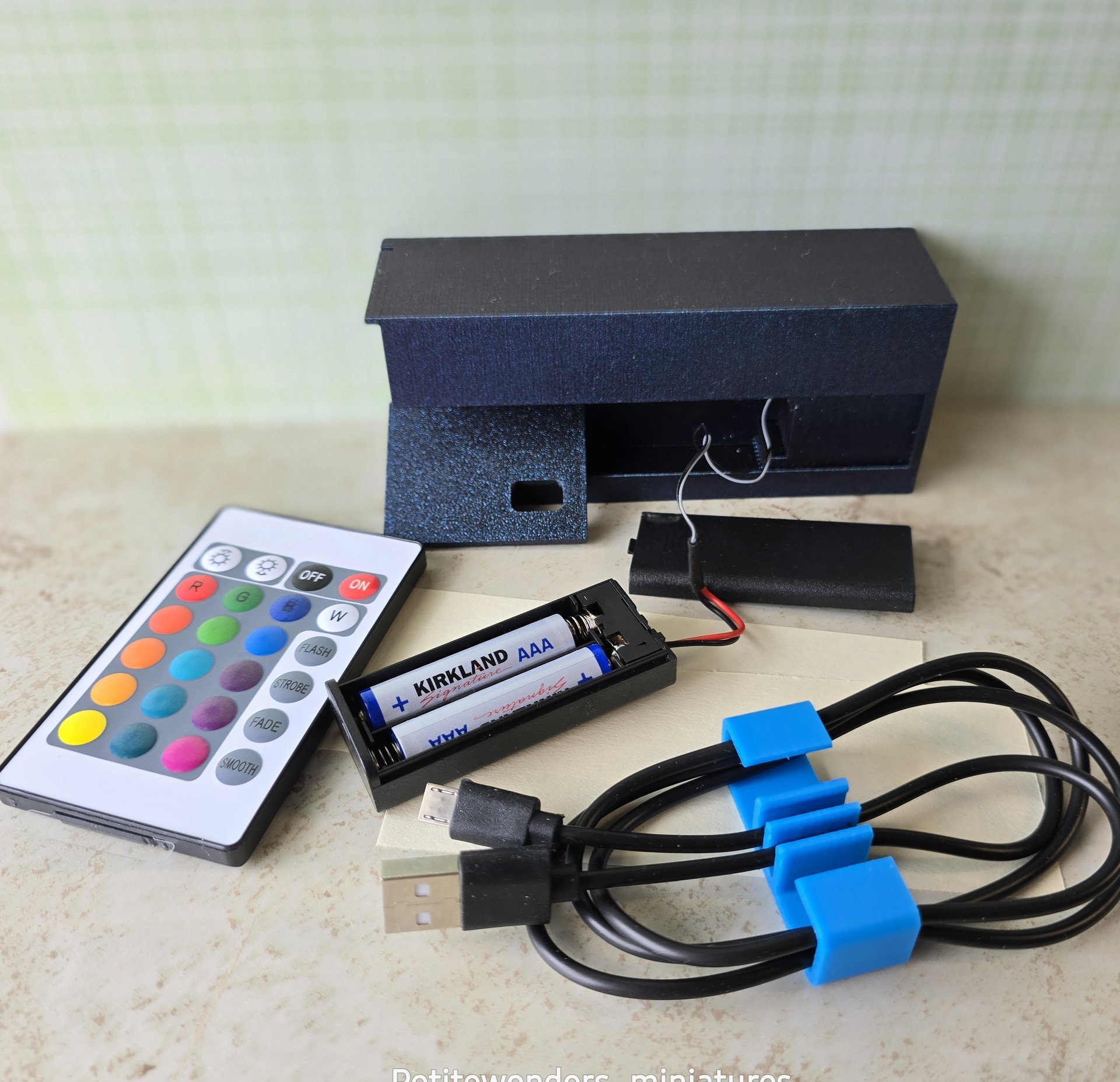Dollhouse miniature light box or store sign with color changing back lit LEDs Battery operated with 2 AAA batteries or USB power