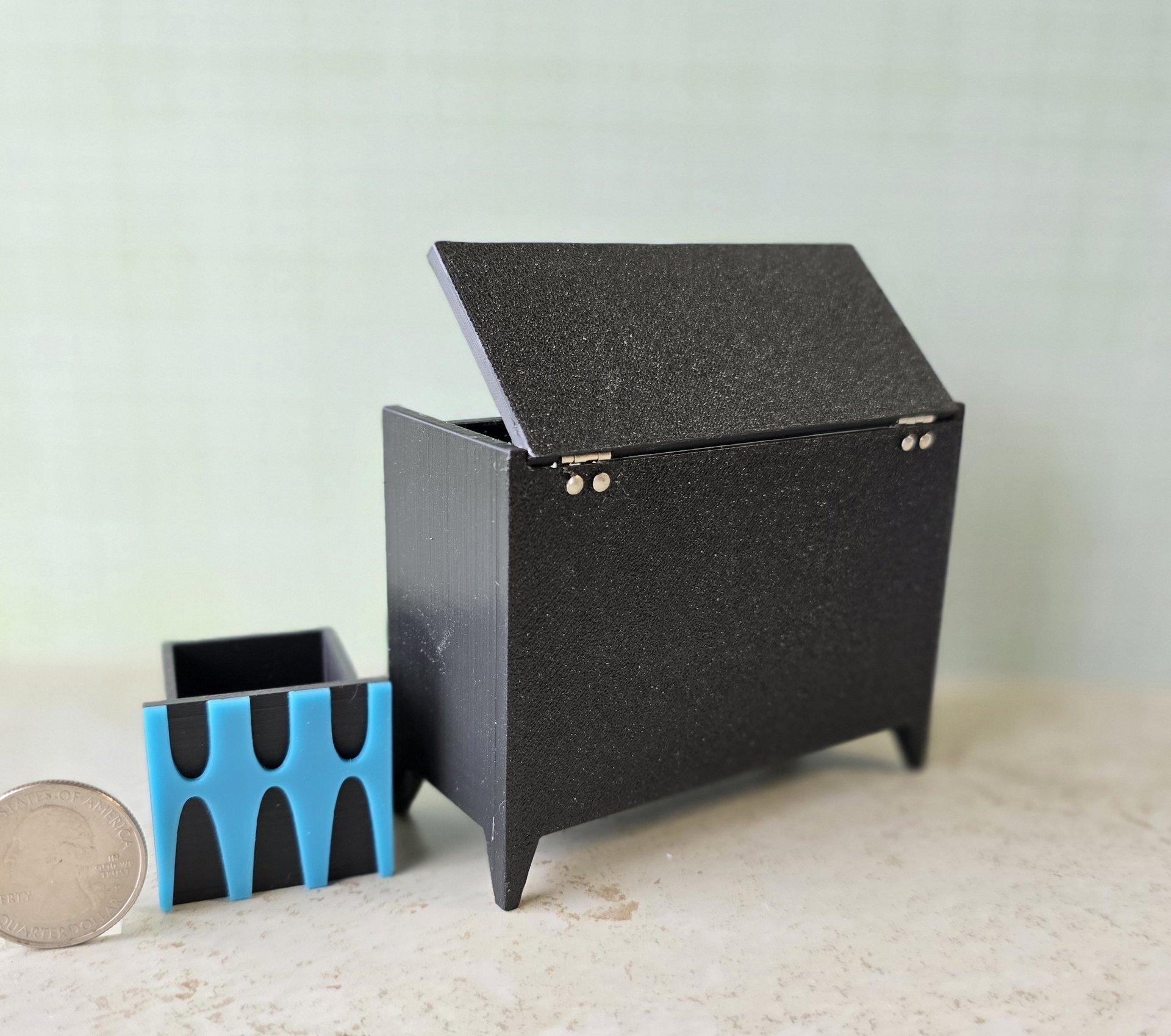 1:12 scale dollhouse mid-century modern record player stand and storage cabinet MCM record console