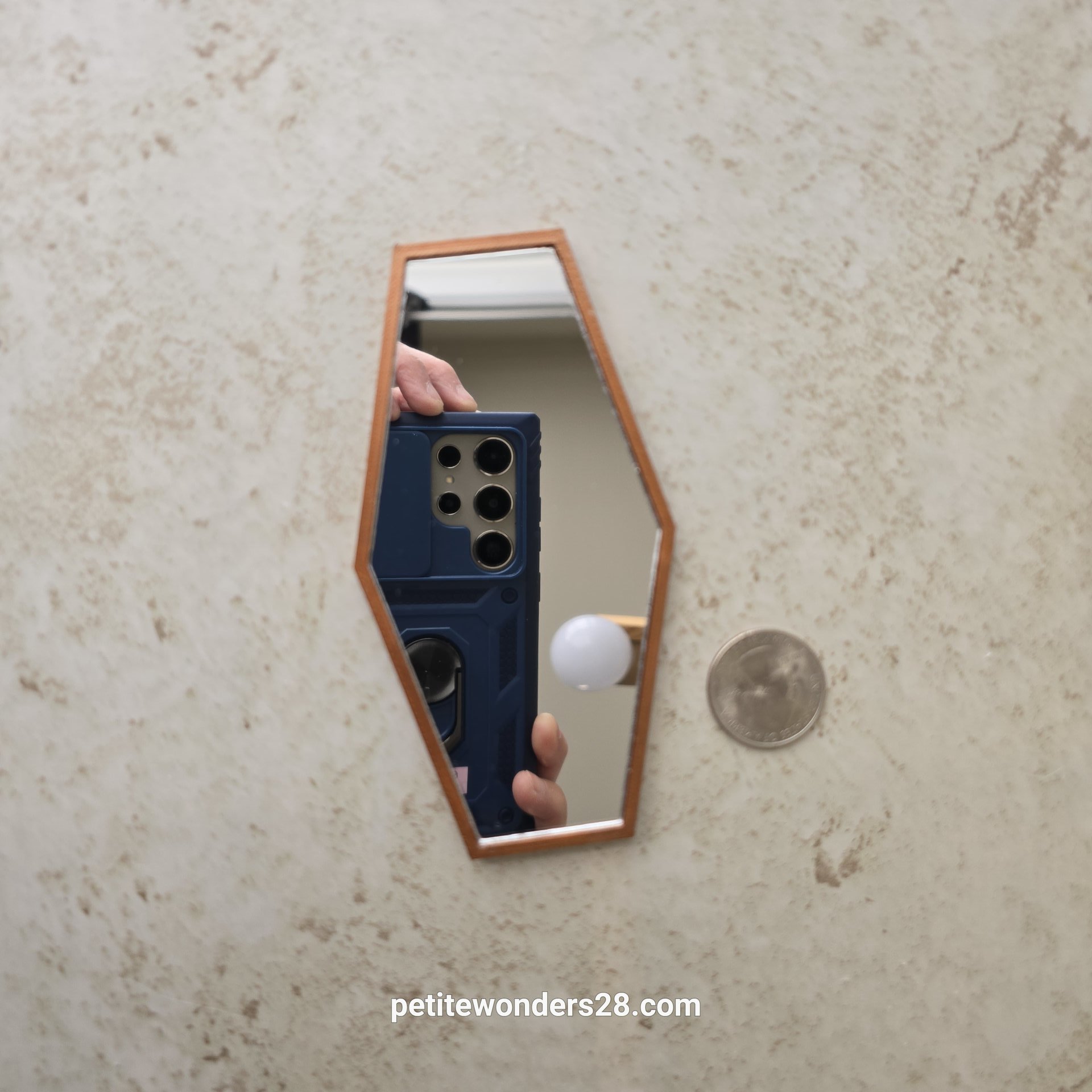 1:12 Dollhouse MCM style hexagonal mirror with copper finish frame REF Large copper finish