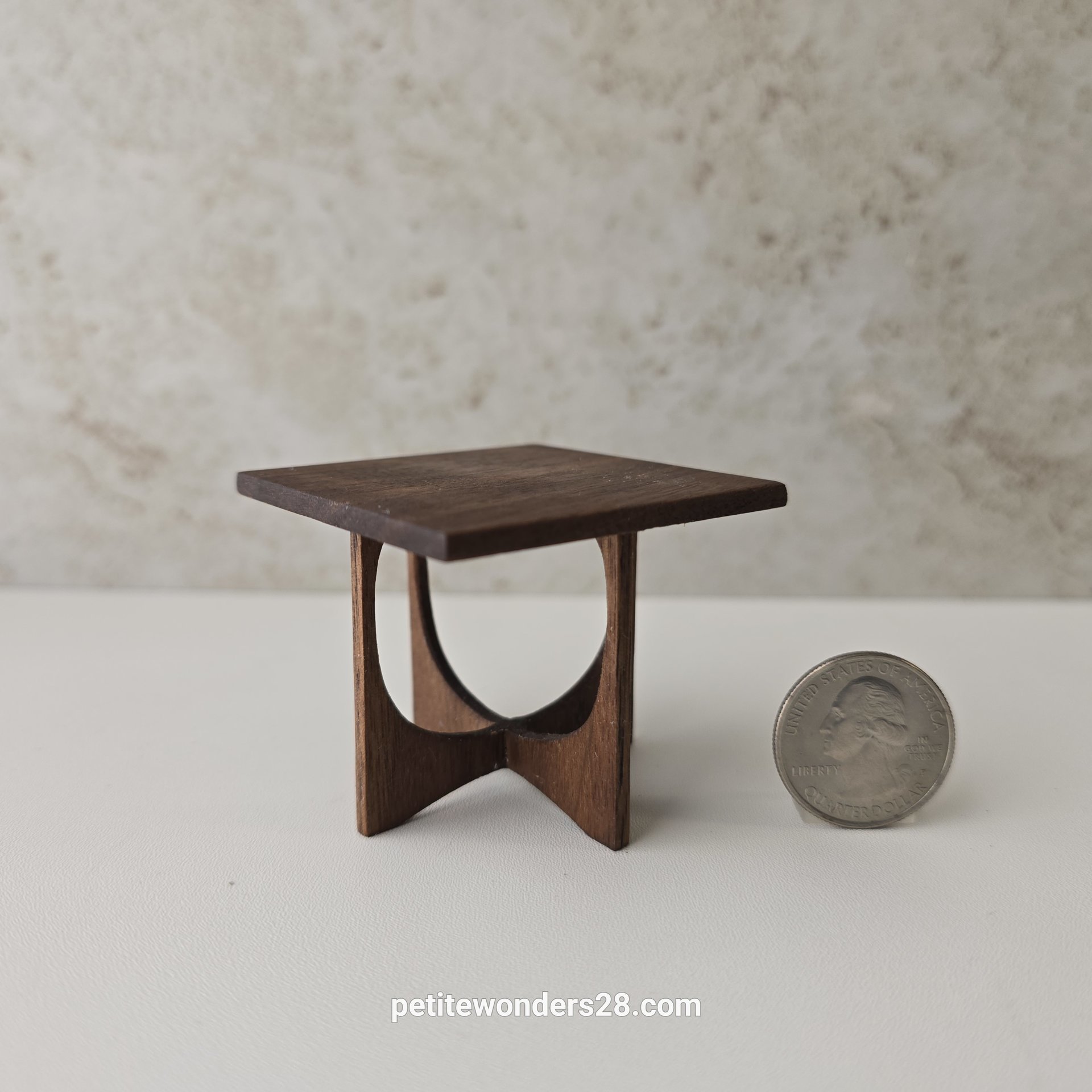 1:12 scale dollhouse mid-century style end table in solid walnut MCM side table with square top REF Walnut
