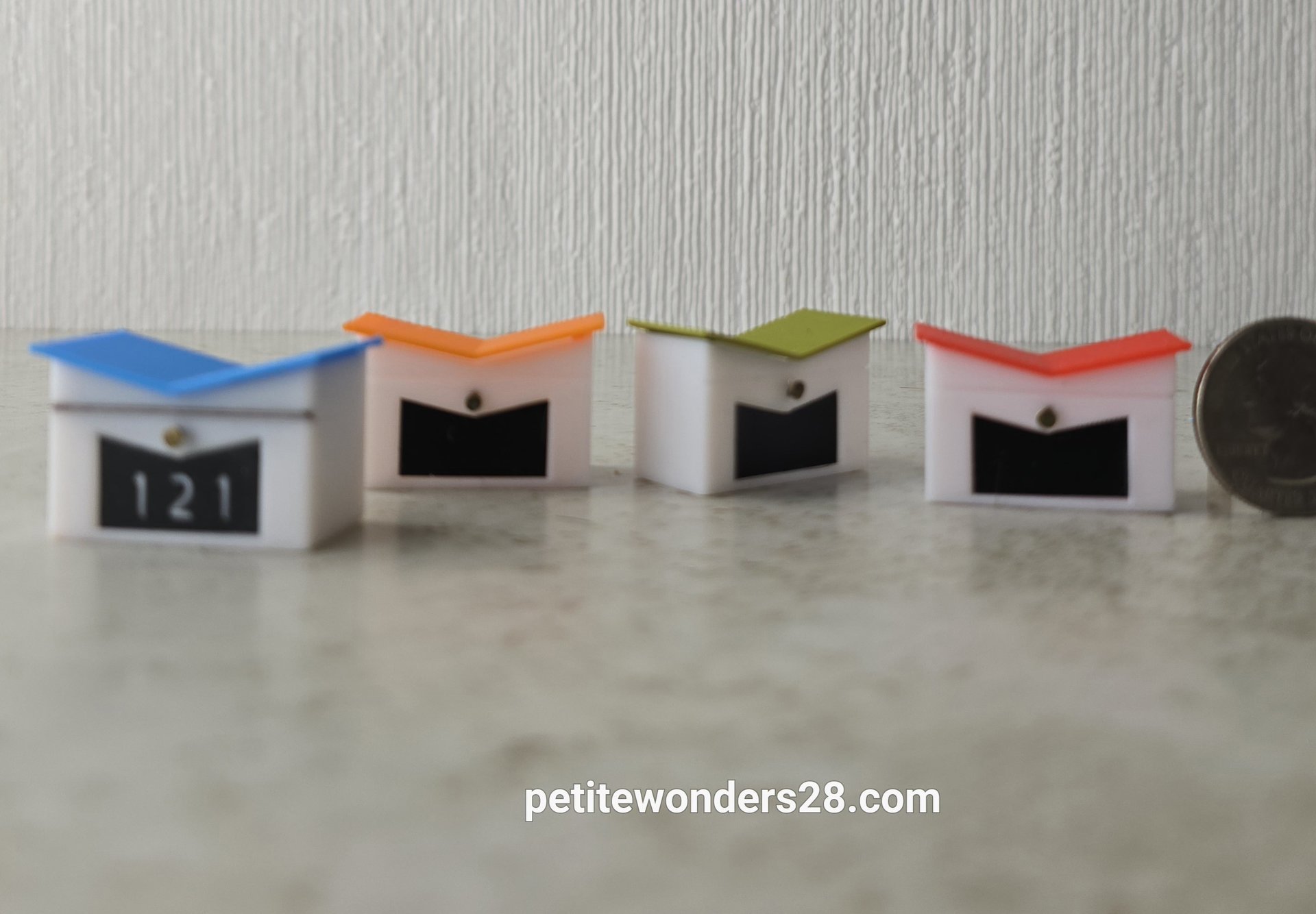 1:12 Dollhouse MCM themed mailbox with iconic butterfly roofline Personalized house number optional REF Blue roof