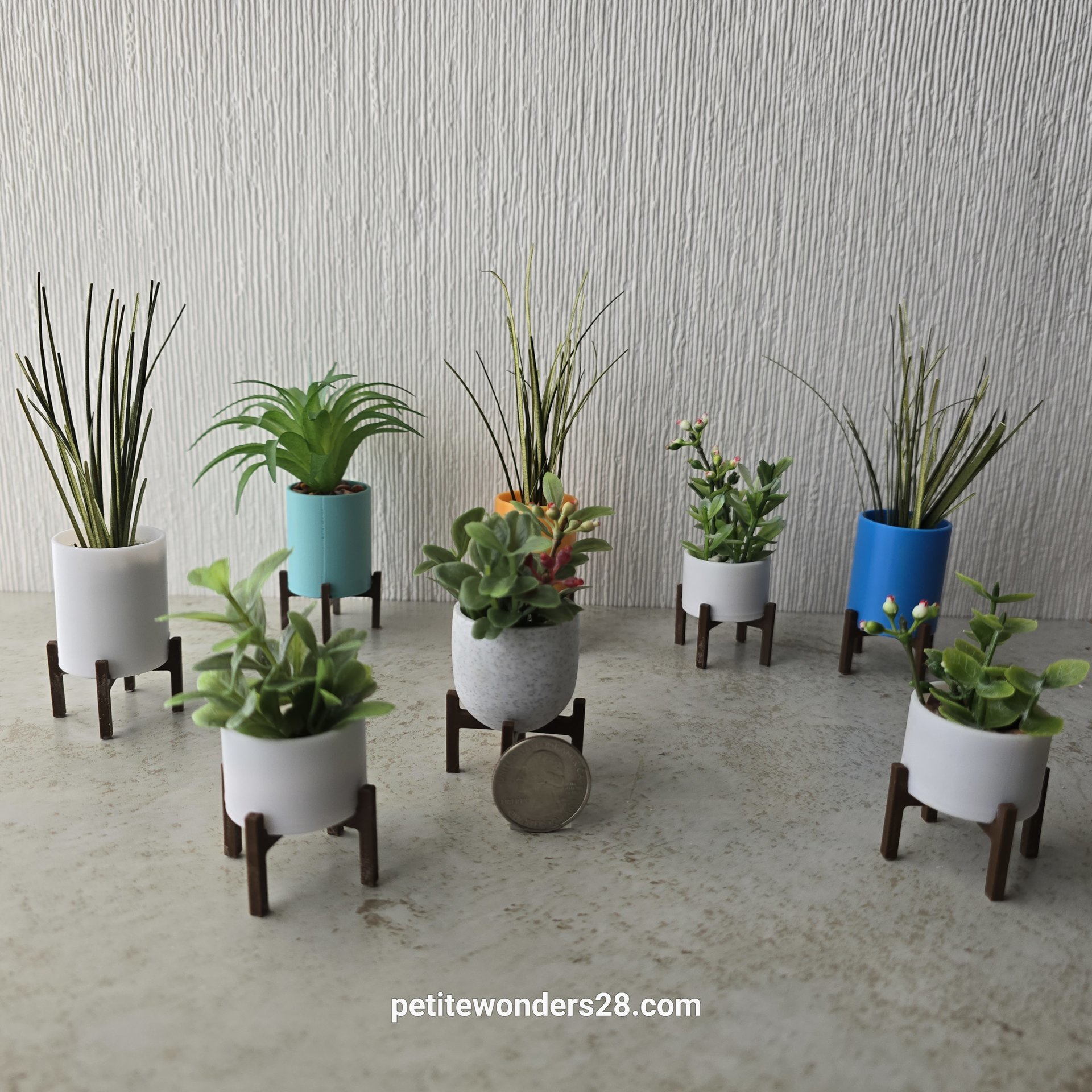 1:12 Dollhouse MCM style planter on stand Miniature modern planter REF 6