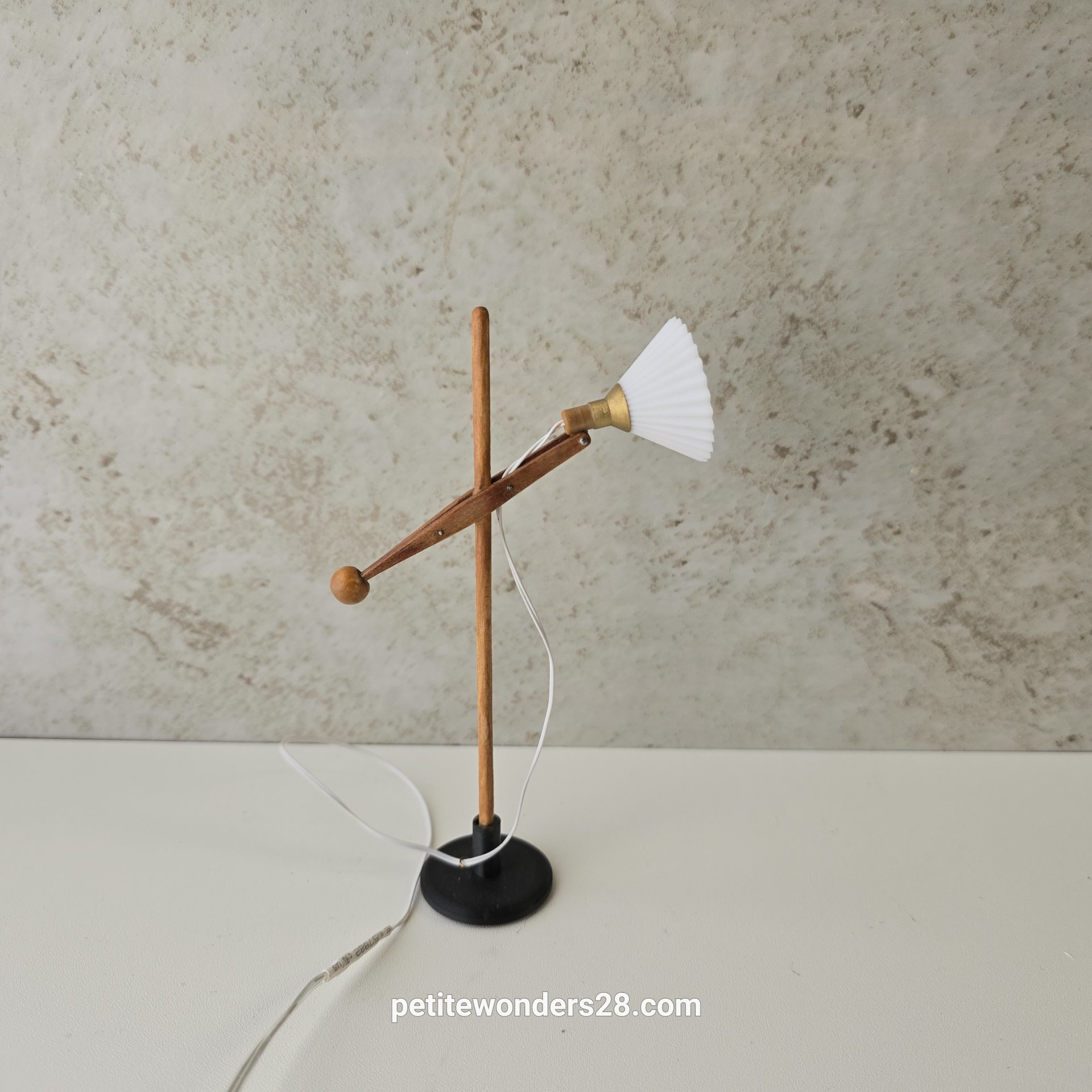 1:12 Dollhouse mid-century style floor lamp Battery operated LED lamp with external wires REF cherry wood lamp post