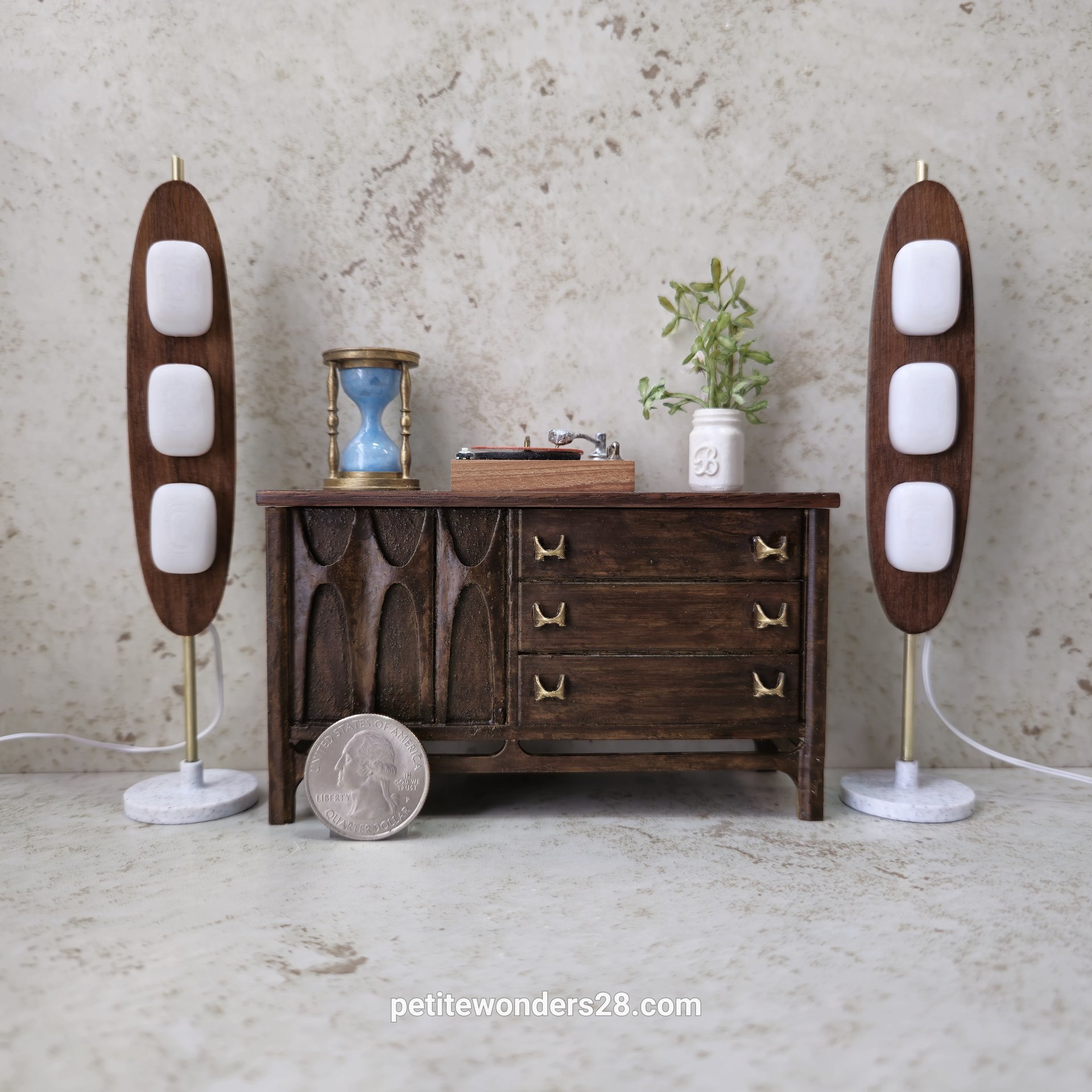 1:12 Dollhouse mid-century modern inspired surfboard shaped floor lamp Battery operated LED lamp with 3 shades and external wires Price is for EACH