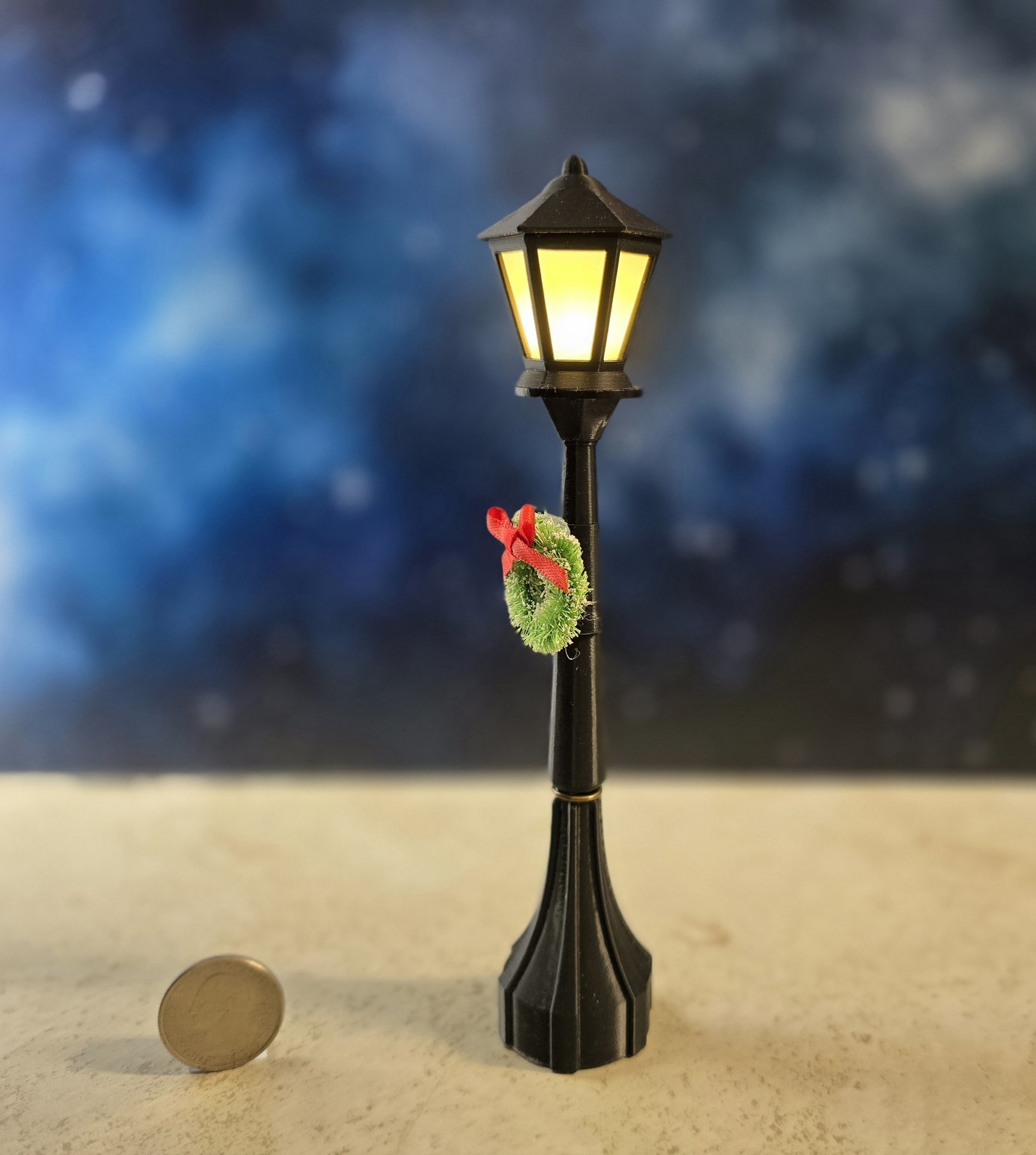 1:12 scale dollhouse battery lighted street lamp with removable lantern and wreath No external wires REF Wreath Price is for EACH lamp