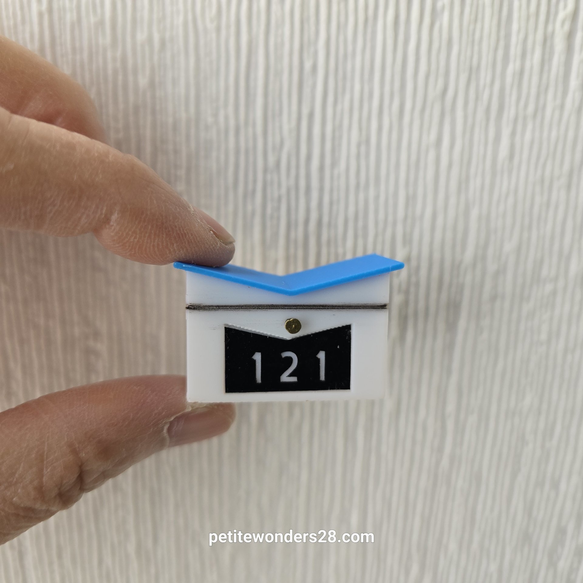 1:12 Dollhouse MCM themed mailbox with iconic butterfly roofline Personalized house number optional REF Blue roof