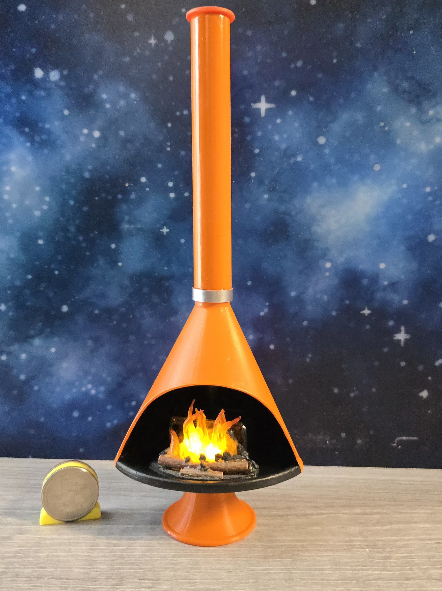 1:12 Dollhouse miniature Mid century modern free standing fireplace MCM orange fireplace inspired by Malm fireplace Retro fireplace 