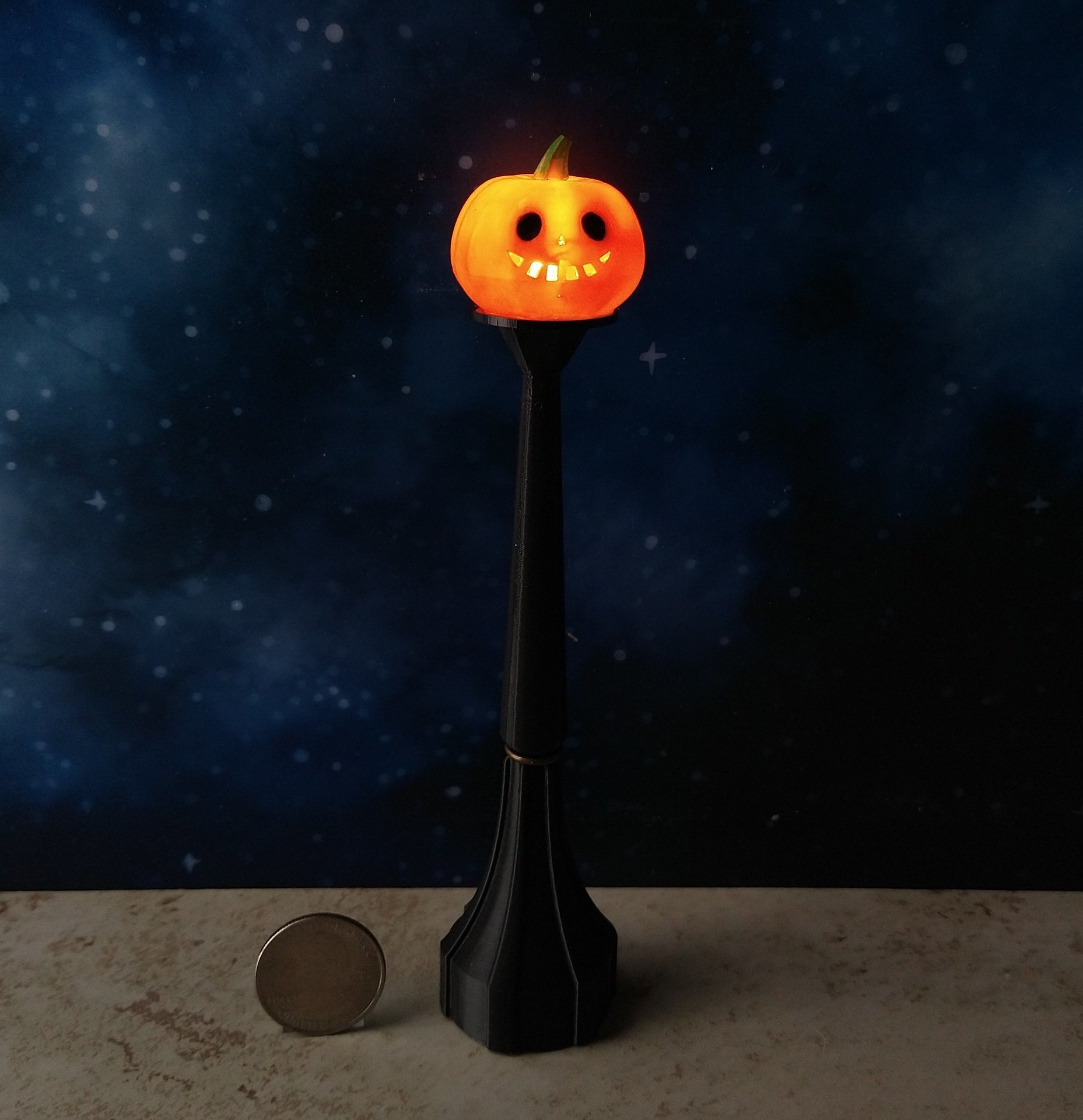 1:12 scale dollhouse battery lighted street lamp with removable pumpkin shade No external wires REF Pumpkin