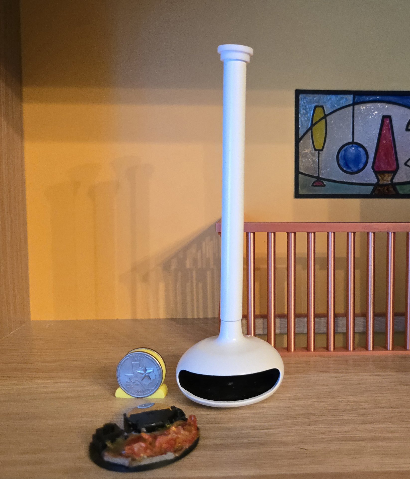 1:12 Dollhouse miniature hanging modern fireplace MCM style suspended fireplace with battery operated flickering insert REF White