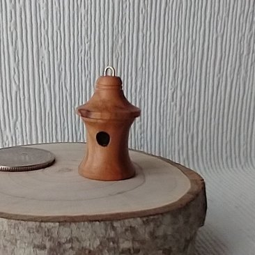 Lathe turned bird house made from olivewood with hanging loop for dollhosue decor or fairy garden