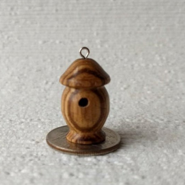 Lathe turned bird house made from zebrawood with hanging loop for dollhosue decor or fairy garden