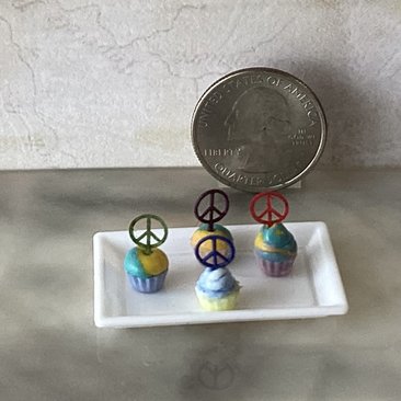 1:12 Dollhouse miniature cupcake with peace sign topper Price is for EACH