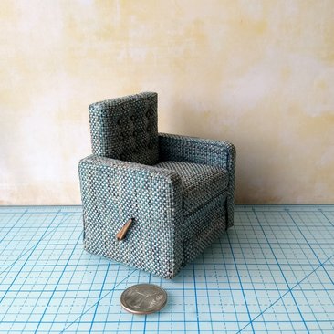 1:12 Dollhouse miniature handcrafted recliner with lever Working miniature reclinging armchair