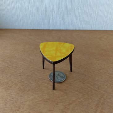 1:12 Dollhouse miniature mid-century style side table or plant stand Triangular end table with splayed walnut legs 3-legs side table