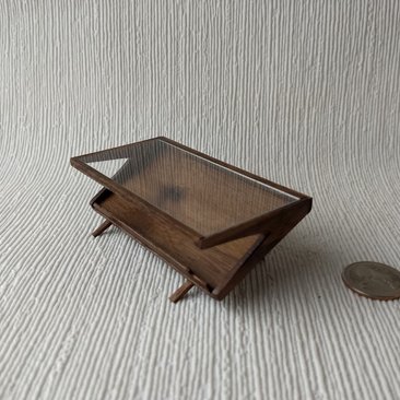 1:12 Dollhouse Mid-century styled coffee table acrylic top MCM magazine display coffee table in solid walnut wood