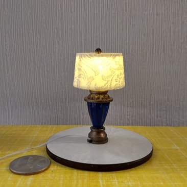 1:12 Dollhouse classic table lamp with deep blue vase lamp post Battery operated dollhouse lamp on external wires