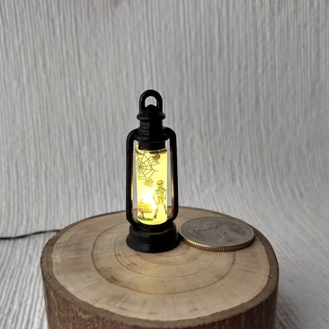 1:12 Dollhouse miniature Halloween themed lantern Battery operated metal lantern with external wires (Ref Skeleton)