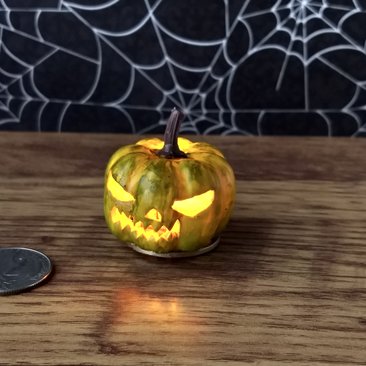 Battery operated miniature light up Jack-O-Lantern Pumpkin LED light for Halloween No external wires REF Green lantern