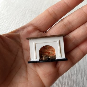 1:48 1/4 inch scale dollhouse miniature fireplace with walnut wood mantel faux brick firebox Quarter scale As home decor in 1:12 scale