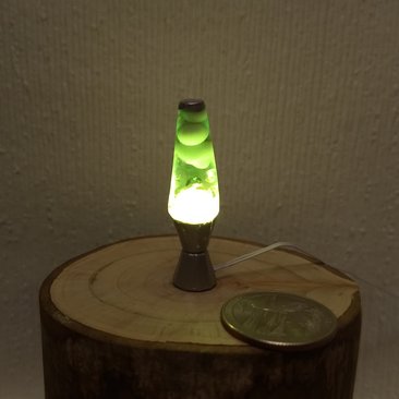 1:12 Dollhouse miniature Handcrafted retro lava lamp Battery operated LED table lamp MCM style with external wires - green resin