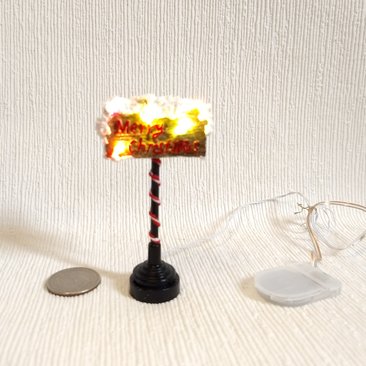 1:12 Dollhouse Merry Christmas sign Battery operated multi-color LEDs holiday decor