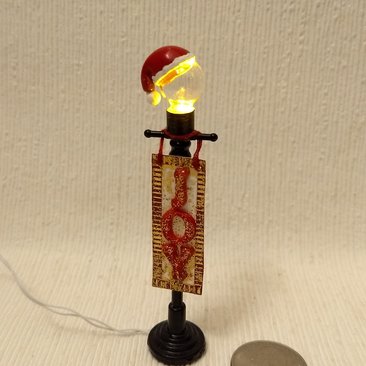 1:12 Dollhouse miniature lawn light JOY sign with Santa hat on lighted glass globe Holiday decor with external wires
