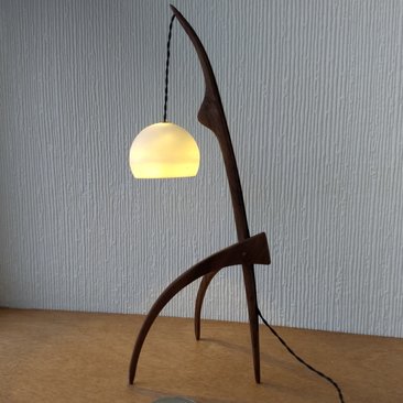 RESERVED 1:12 dollhouse miniature mid-century style floor lamp with sculptural tripod legs in solid walnut Battery operated miniature LED lamp