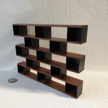 RESERVED 1:12 dollhouse shelving unit made from solid walnut with MDF backing Mid-century modern book case Contemporary book shelves