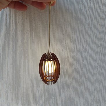 1:12 dollhouse battery operated walnut chandelier Mid century inspired oval shaped ceiling light