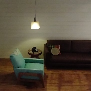 1:12 dollhouse battery operated pendant light with frosted shade and gun metal colored canopy and hardware