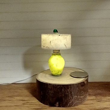 1:12 Dollhouse table lamp white drum shade and light up green vase Battery operated minaiture LED lamp with external wires