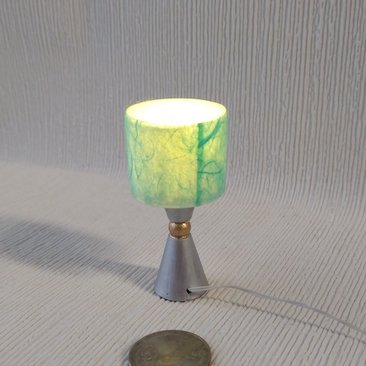 1:12 dollhouse atomic style table lamp teal shade with double cones and orb center Battery operated mid-century inspired table lamp Price is for One unit