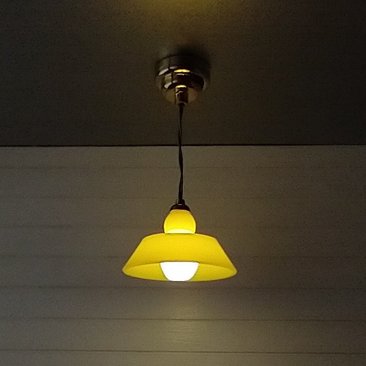 1:12 dollhouse miniature yellow pendant light with white inner shade Battery operated mid-century inspired ceiling light MCM styled light