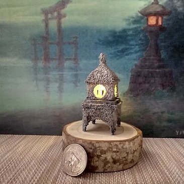 RESERVED Dollhouse miniature Japanese style stone lantern light Battery operated faux stone lantern no external wires