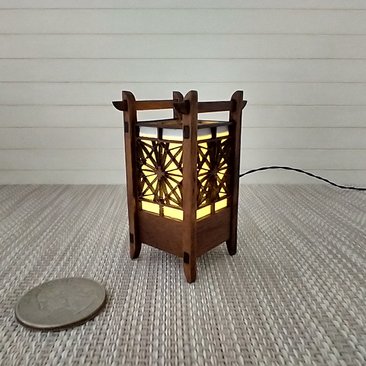 RESERVED 1:12 Dollhouse miniature kumiko style table or floor lamp Battery operated Japanese style lantern lamp on external wires